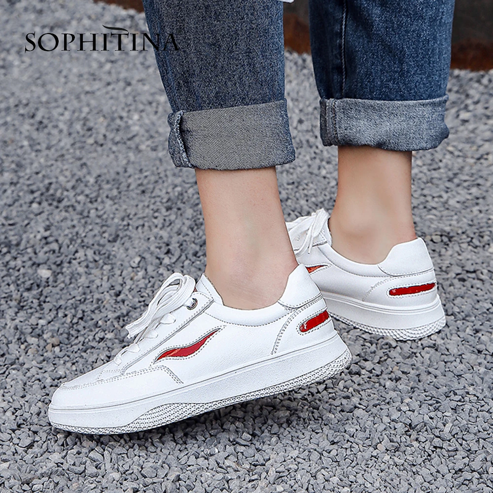 

SOPHITINA 2019 New Arrival Skidproof Wear-resistant White Solid Concise Woman Flats Lace-up Casual Round Toe Spring Shoes PO42