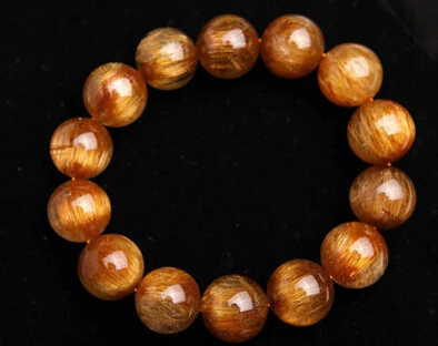 

001062 Natural Copper Hair Rutilated Quartz Crystal Round Beads Bracelet AAAA