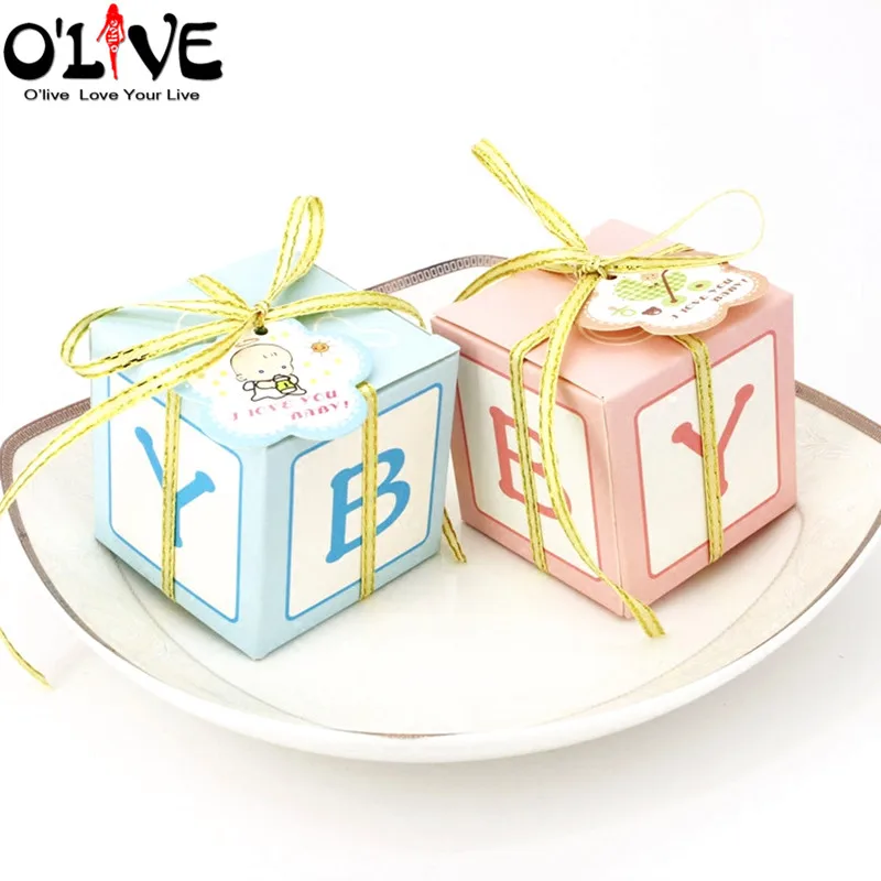 

50 Pcs BABY Letters Gift Box Baby Shower Birthday Party Candy Boxes Cardboard Wedding Bonbonniere Dragees Box Favors Goodie Bag