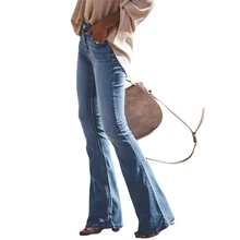 Винтажные женские расклешенные джинсы с высокой талией, милые женские высокие приталенные с широкими штанинами, джинсы с вырезами, джинсовые штаны, большие размеры