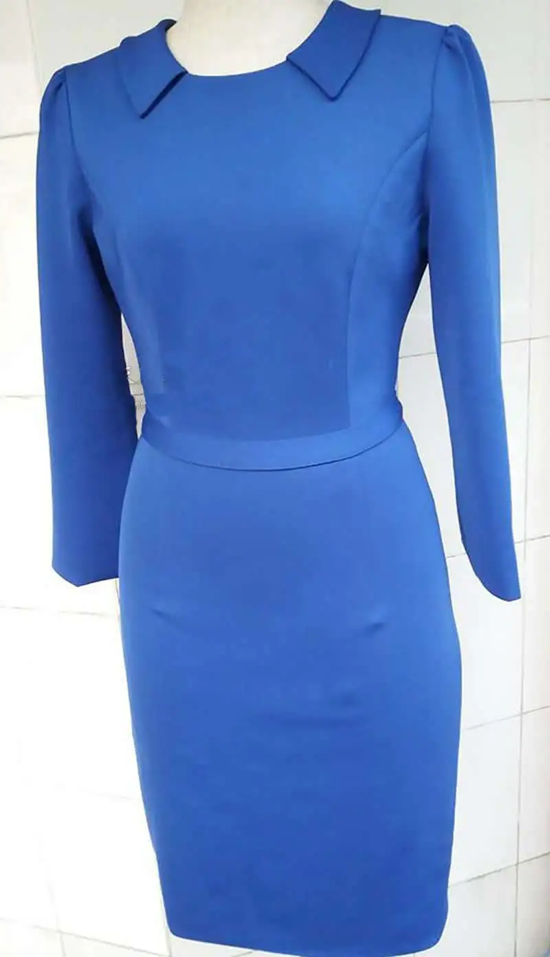 Новое платье принцессы Кейт Миддлтон Однотонное голубое модное облегающее офисное женское платье - Цвет: Синий