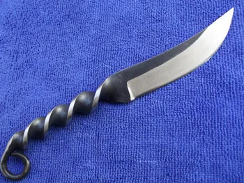 

Pure manual Screw Thread Handle Tactical Survival Knife Fixed Hand-forged Hunting Fixed Blade Knife With Black Leather Sheath