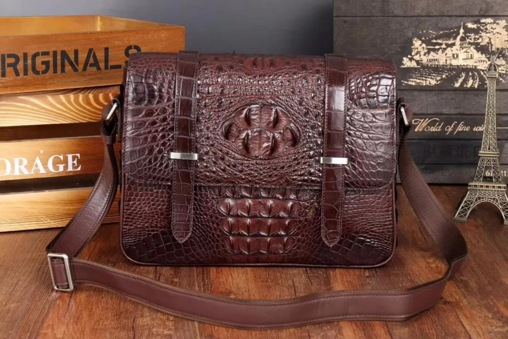 Top quality crocodile skin leisure cross body messenger bag young bag front flat back zip brown black color Top quality crocodile skin leisure cross body messenger bag young bag front flat back zip brown black color