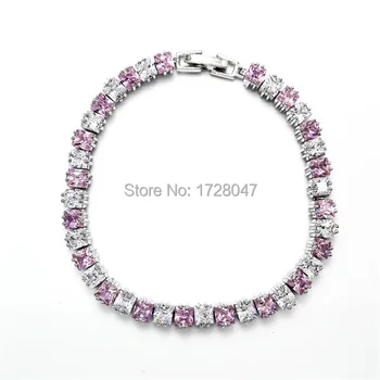 

New Spring High Quality Brand Rhodium plated Zircon Bracelet Sapphir pink Gem Cubic Zirconia red Tennis Jewelry For Women