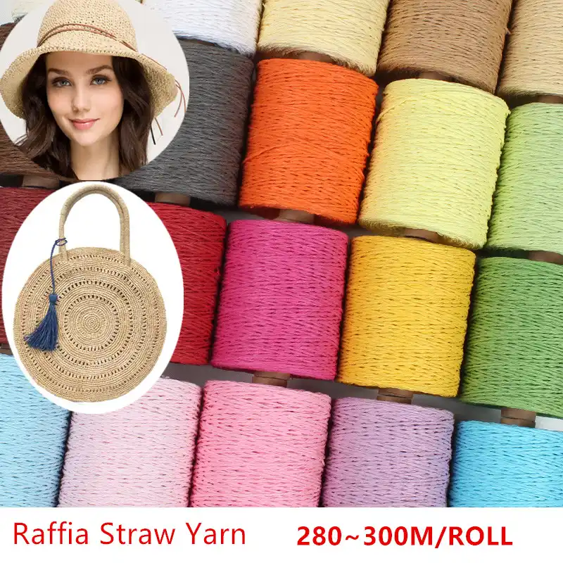 Tejido a Mano Hilo de Paja de Rafia Hilo de Ganchillo para Manualidades Amarillo Brillante Material Bolsas de Sombrero de Verano