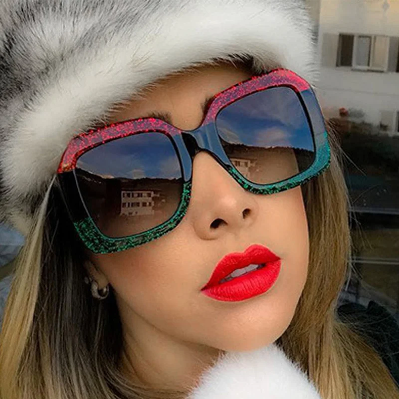 

Oversized Sunglasses Women 2018 Cat Brand Design Luxury Women Sunglasses Triple Color Big Frame Square Shape Vintage Style