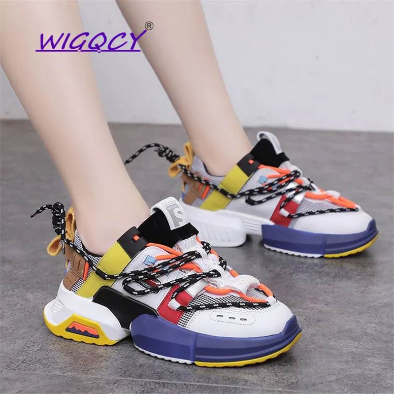 

Mesh Breathable sneakers women 2019 Spring Autumn shoes women Fashion Mixed Colors Lace-Up platform sneakers Casual ladies shoes