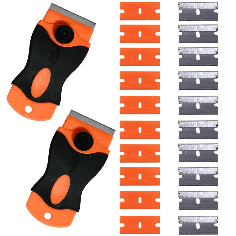 

EHDIS 2 Auto Razor Scrapers 10 Metal 10 Plastic Spare Blade Snow Ice Scraper Old Glue Remover Car Vinyl Film Wrap Tool Cutter