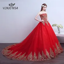 Новинка винтажное кружевное красное свадебное платье с длинным шлейфом размера плюс бальное платье Robe de Mariee Vestido De Noiva с золотой аппликацией