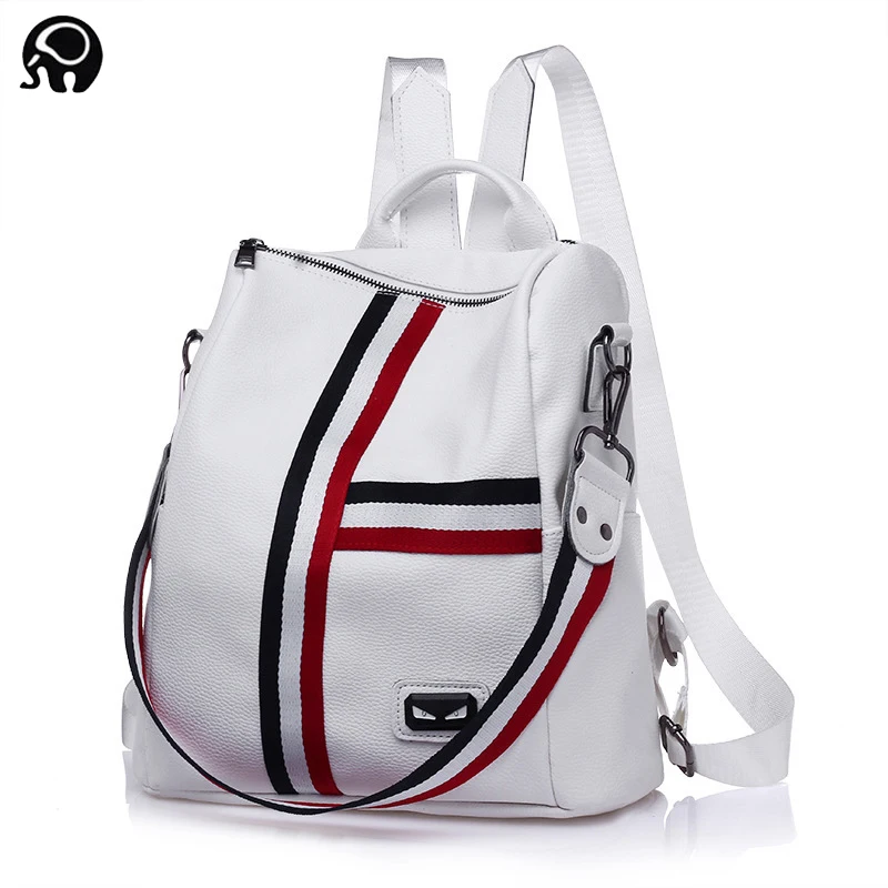 

2018 Women Men New Backpack Stripes Leather Travel Should Bagpack Fashion Design Schoolbag Rucksack Sac A Dos mochila bts