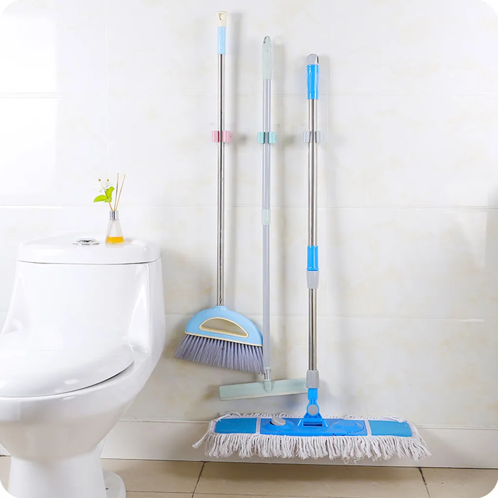 

Adhesive Wall Mounted Mop Umbrella Holder Brush Broom Hanger Storage Rack Kitchen Tools Bathroom Home Kitchen Organizer