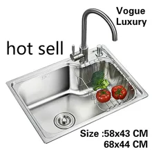 Квартира Высокое качество кухня один корыто раковина мыть овощи 304 нержавеющая сталь Роскошные 580x430/680x440 мм