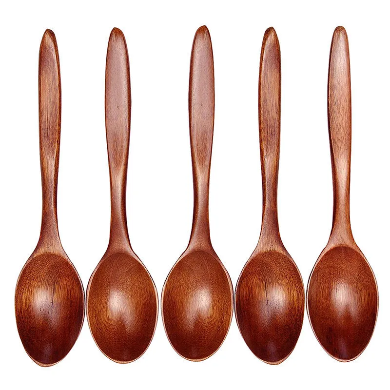 5PCS Wooden Spoon High Quality Natural Bamboo Utensil Soup Teaspoon Eco