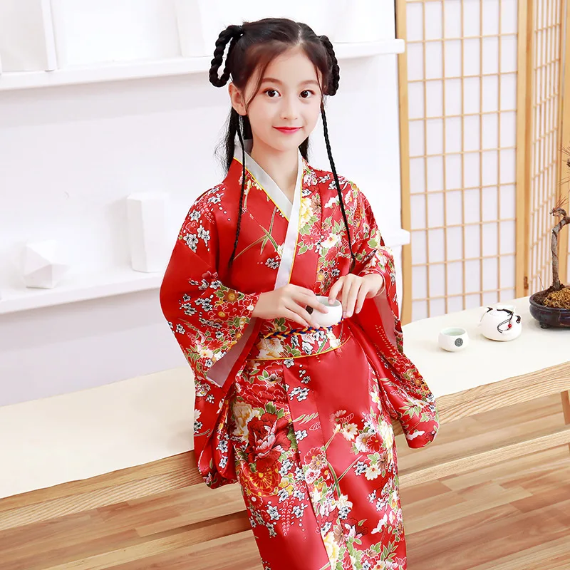 Детское кимоно, японские традиционные костюмы, платье с цветочным рисунком для девочек, банный халат, Детская Одежда для танцев, вечерние костюмы на Хэллоуин