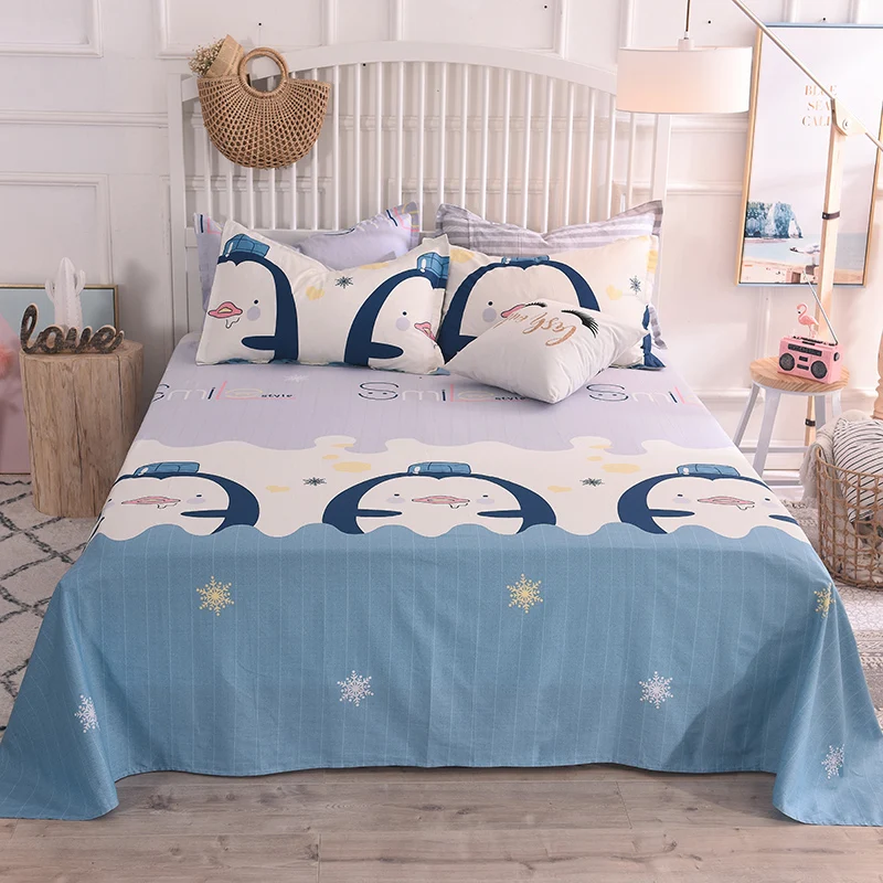 

Flat Sheet 4 Size Cotton Soft Cartoon Penguin Pattern 3 Piece Flat Sheets Bed Sheets With Pillow Covers 230x250cm Bedspread