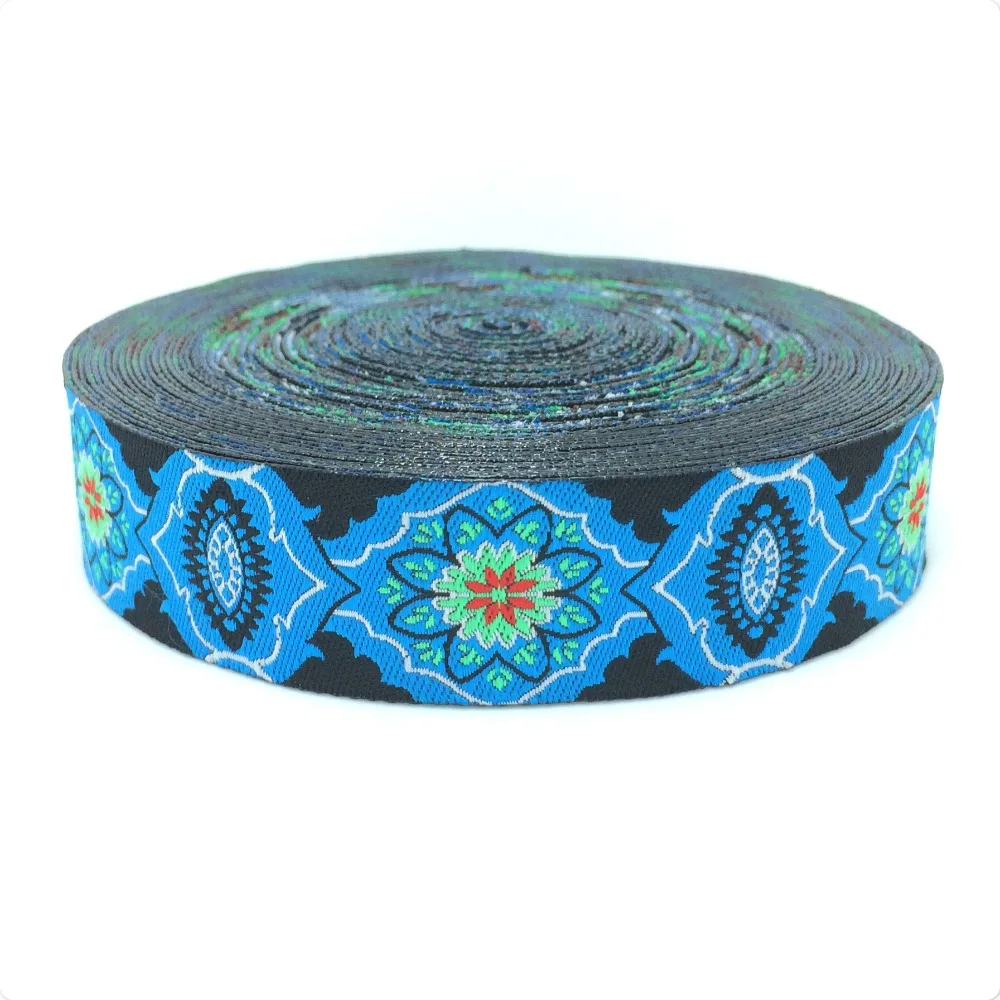 

HOT!!! wholesale 7/8'' 22mm and 5/8" 16mm Wide Blue beautiful flowers Woven Jacquard Ribbon dog chain accessories 10yards/lot