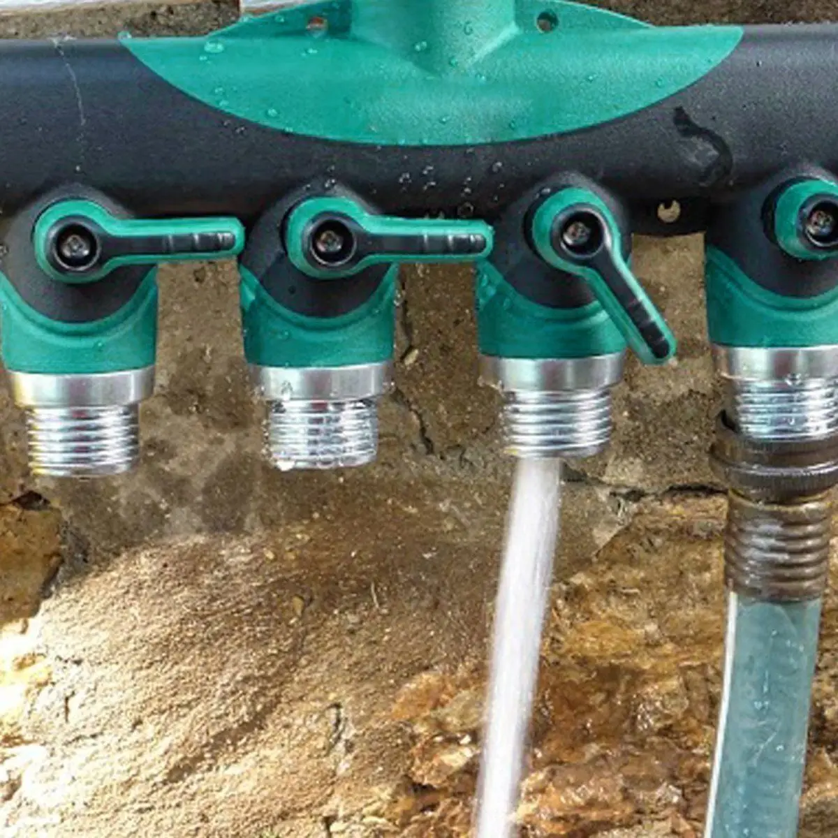 JX-LCLYL 4-Way Water Tap to Hose Connector Heavy Duty Garden Water Hose Splitter Green