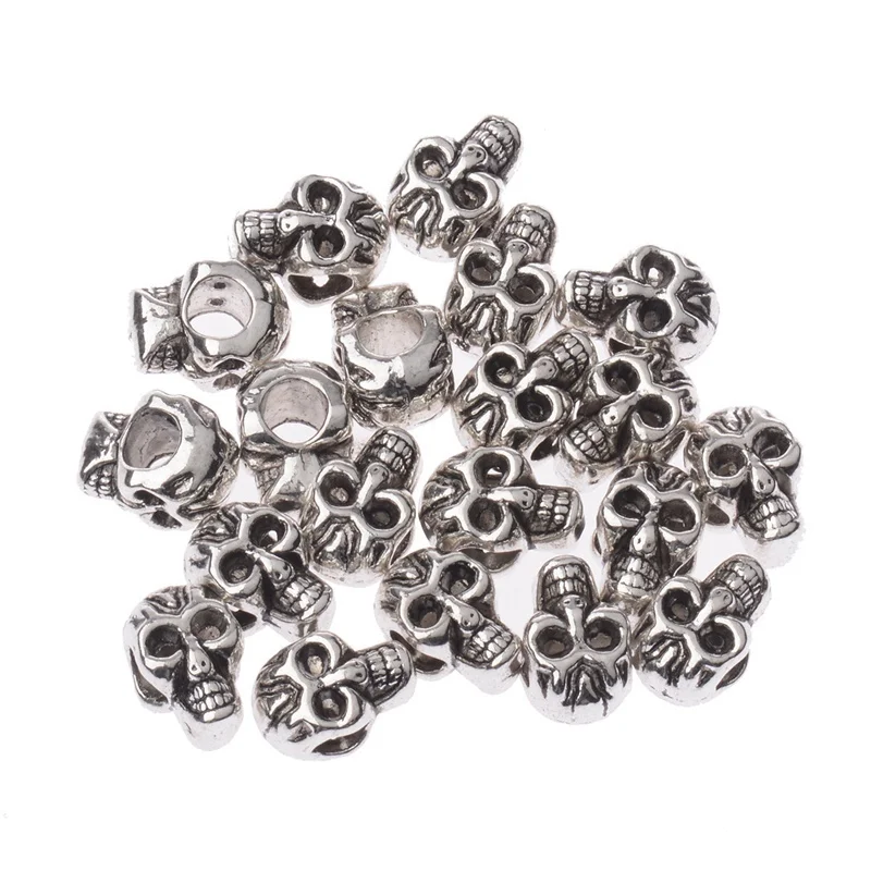 

Amader 10pcs/lots Skull Skeleton Head Beads For Jewelry Making Gold Sliver Color Spacer Beads Charms DIY Wholesale BD225
