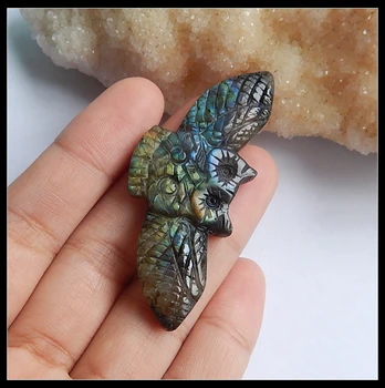 

New Design Natural Stone Labradorite Carved Owl Cabochon 25x58x6mm 11.6g Trendy Jewelry Cabochon Accessories