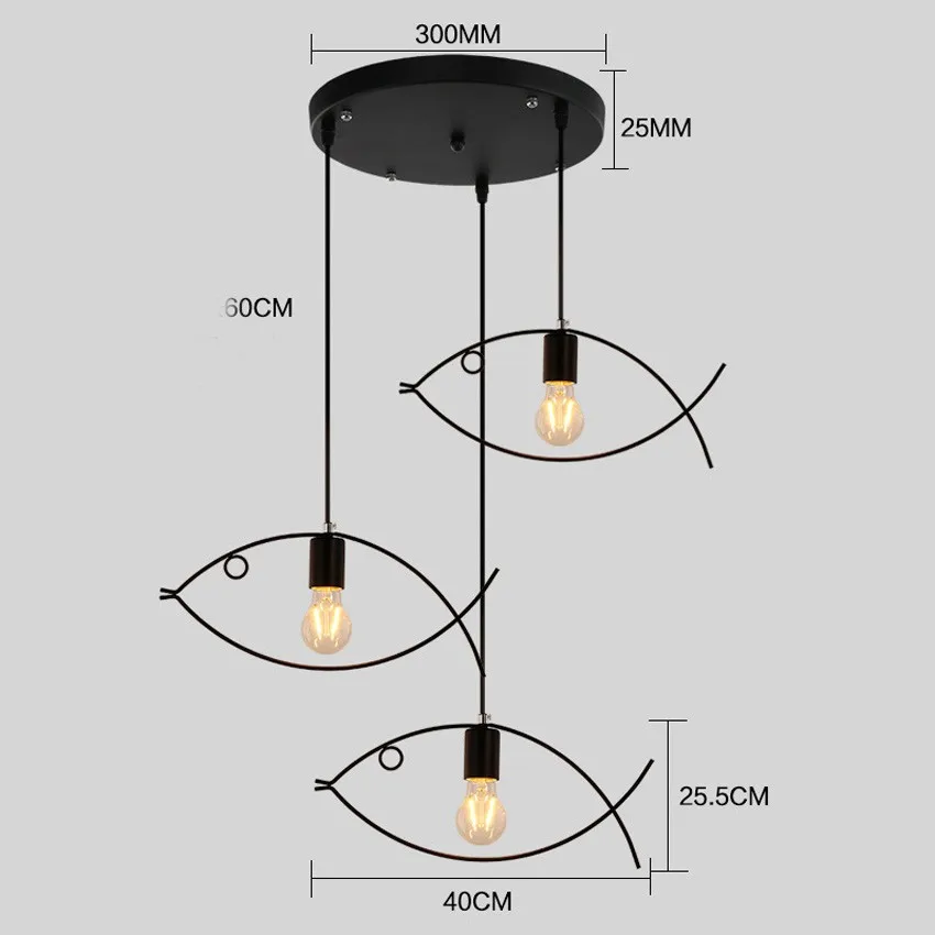 Люстра из кованого железа, лампа для гостиной, 1-3 головки в форме рыбы, освещение в помещении, подвесной светильник для ресторана, светильники