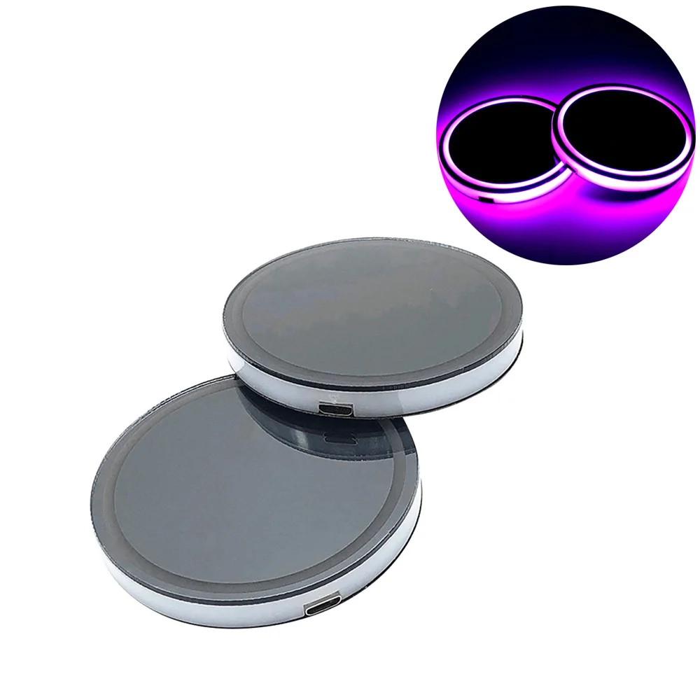 

2x USB Car Cup Holder with LED Light Bottom Mat Pad Cover Lamp Bottle Drinks Coaster Car Interior