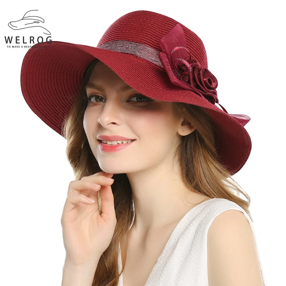 

WELROG Summer 100% Cotton Church Hats for Women Elegant Autumn Soft Bowler Fedora Large Wide Brim Flower Cloche Washable Hat