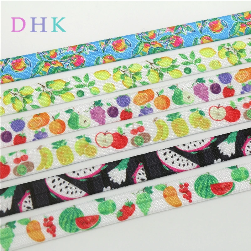 DHK 5/8 'ɵ ярдов фрукты lemon печатных Сложите эластичный враг стрейч-лента hairbow
