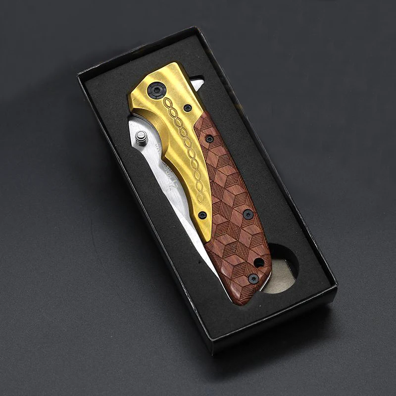 

Brand folding knife wood handle tactical army hunting camping knife survival EDC tools top pocket knife