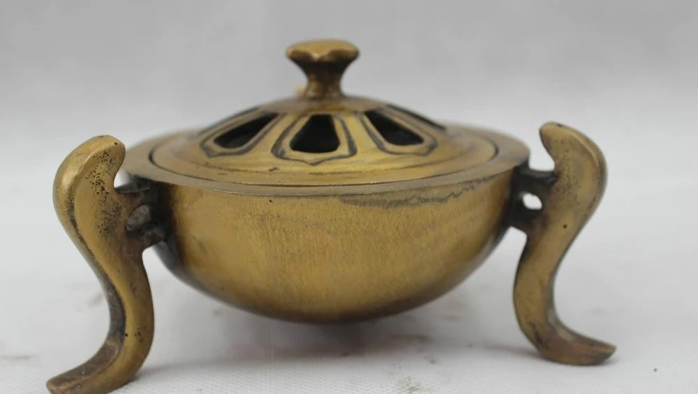 

4"Chinese Folk Pure Bronze lotus flower Beautiful Burner incense burner Statue