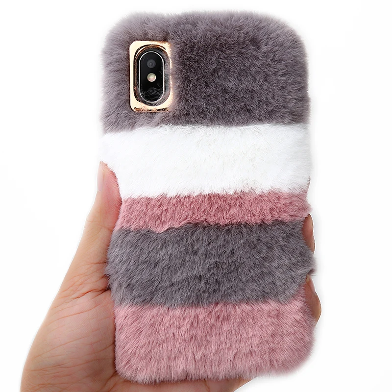 Милый пушистый чехол HAISSKY из кроличьего меха для iPhone 10 X XR XS Max мягкий зимний теплый
