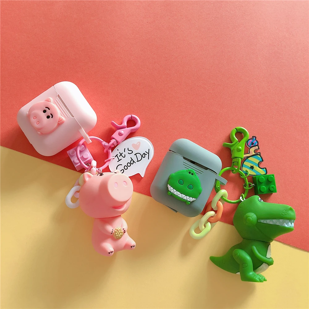 Cute Toy Story Rex Зеленый Динозавр Хэмм Свинья силиконовые чехлы для Apple Bluetooth наушники Airpods Чехол Air Pods 2 Acessorios