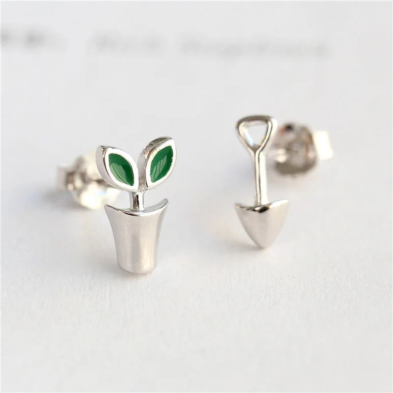

AKOLION Hot Silver Potted Plants Flower Earrings Anti Allergy 925 Sterling Stud Earring For Women Valentine's Day Gift