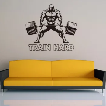

Train Hard Bodybuilder Barbell Weightlifting Wall Sticker Decal Room Interior Decor