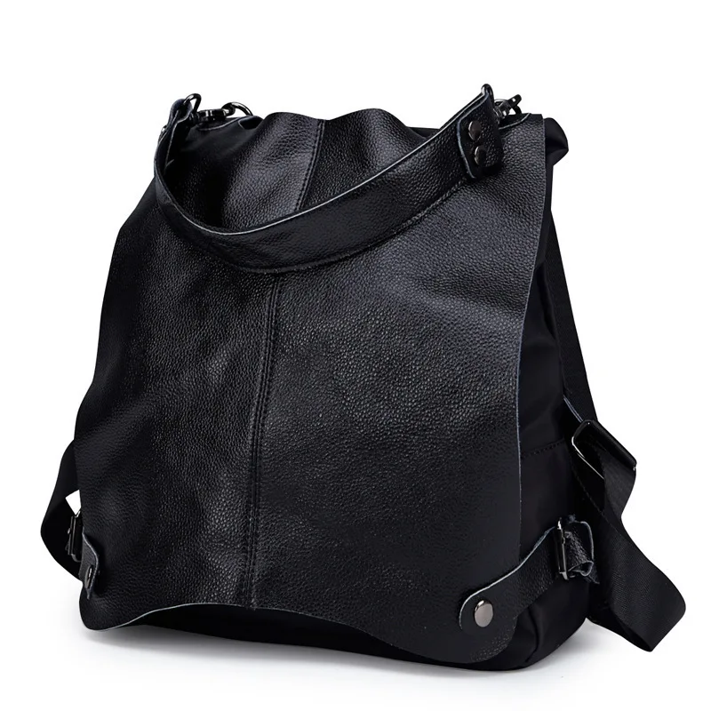 Женский рюкзак из натуральной кожи с защитой от кражи, сумка на плечо в студенческом стиле, сумка для путешествий, женский рюкзак для студентов, женский кожаный рюкзак - Цвет: black