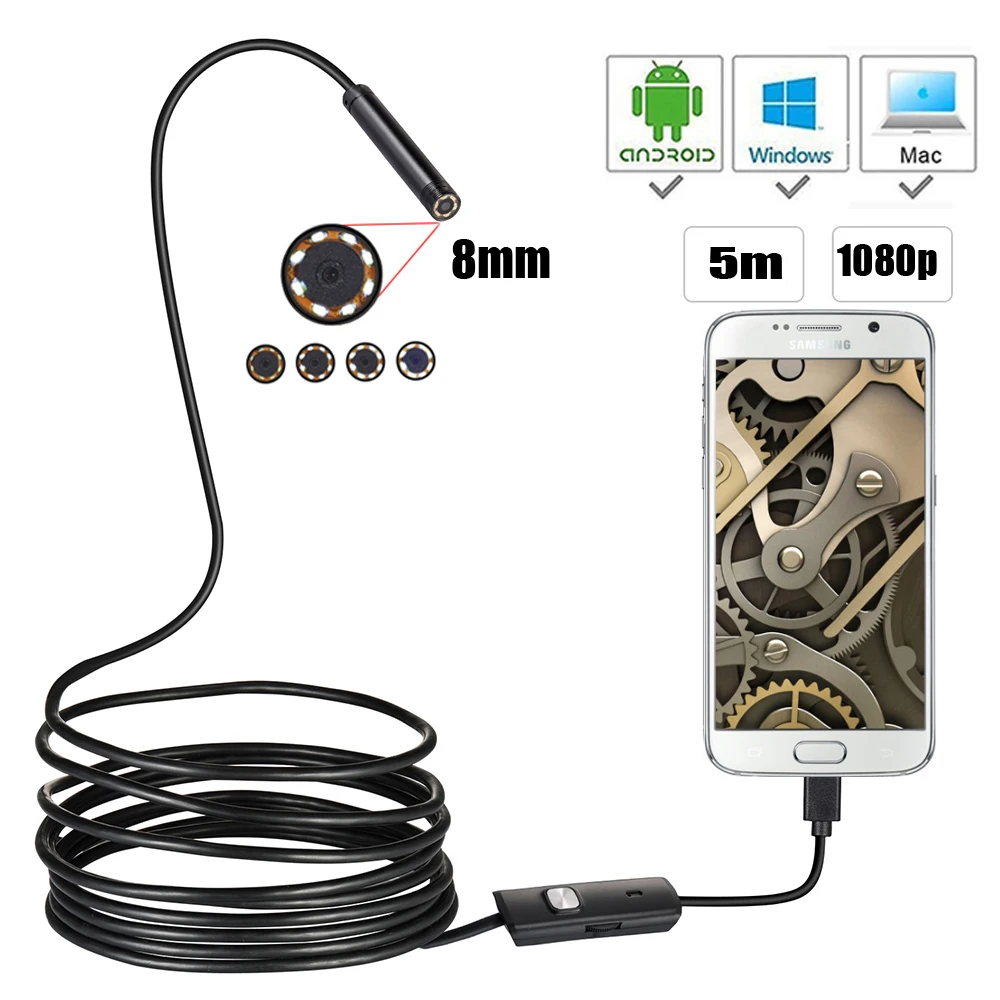 

1920*1080P Full HD Mini Android Endoscope Camera IP67 2M 5M Micro USB Inspection Video Camera Snake Borescope Tube