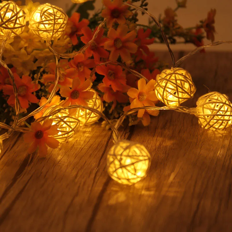 

AC110-220V US/EU Plug 4.5M 20LED Warm White Rattan Ball LED String Lighting Christmas Light For Wedding Party Decoration