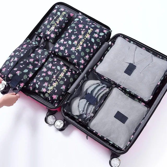 Портативная сумка для хранения одежды складной органайзер для шкафа для аккуратного гардероба Чемодан Сумка дорожная коробка для хранения обуви Упаковка Куб набор - Цвет: Flamingo