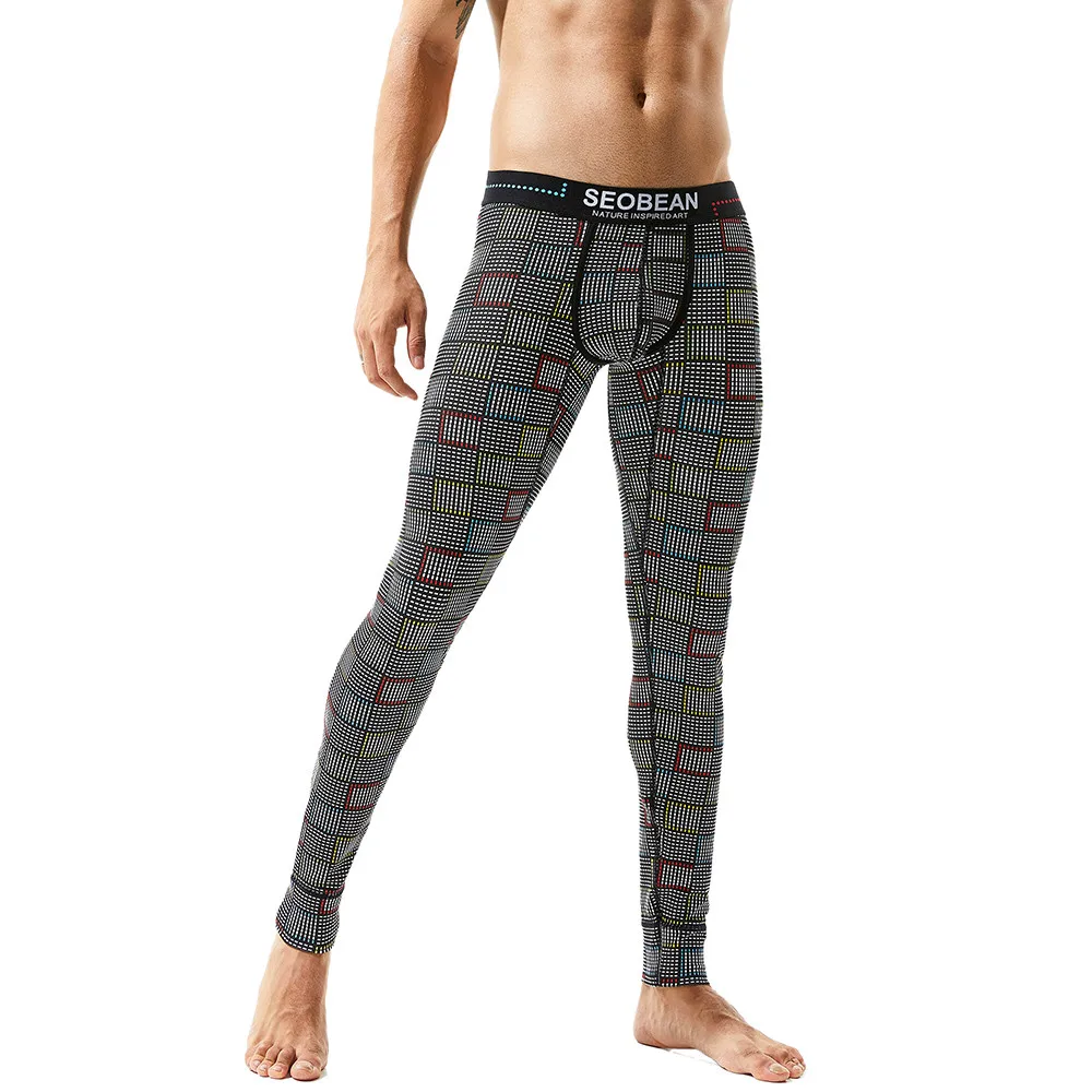 

Perimedes Men's Print Cotton Breathable Sports Leggings Thermal Long Johns Underwear Hip Push Up mens sportwear Pants#y25