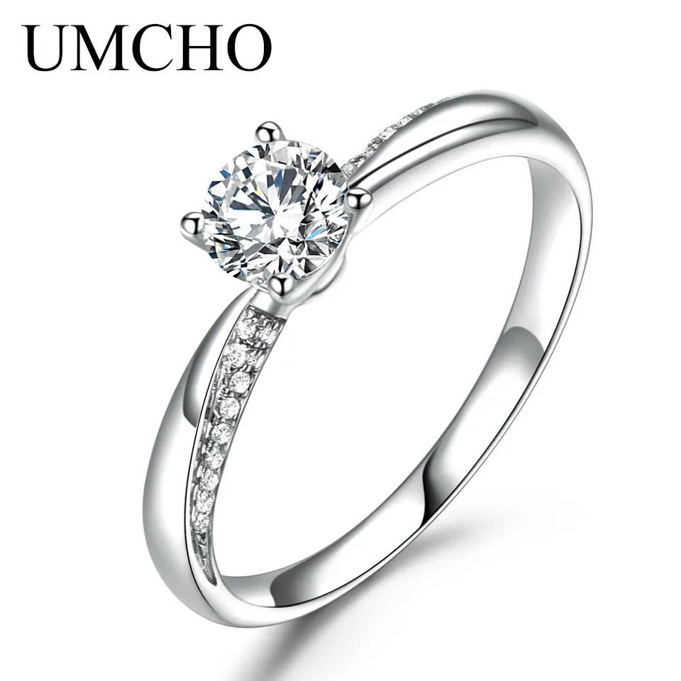 Женское кольцо с муасанитом UMCHO обручальное из белого золота 18 К натуральным