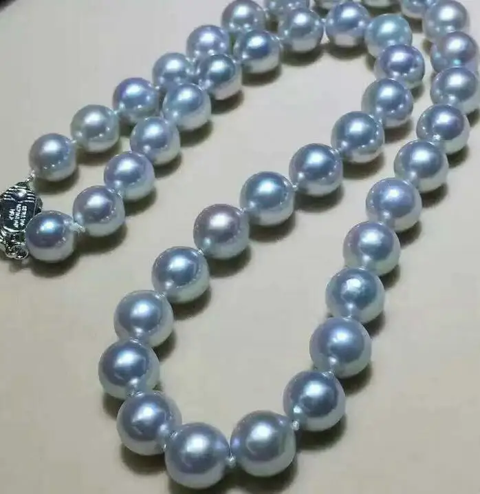 

18"11-12mm genuine natural freshwater silver grey pearl necklace 925silver
