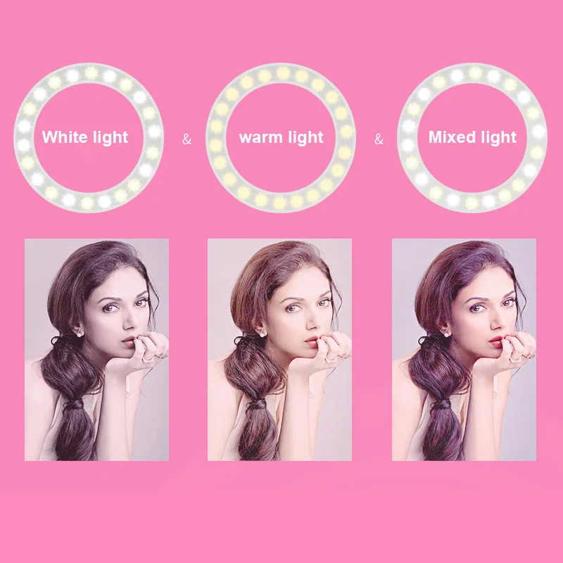 

New Ring LED Light Photography Selfie Fill Light Desktop Phone Clip Microphone Bracket