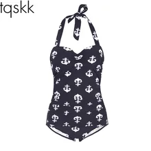 Tqskk Холтер Топ цельный купальник женский с принтом купальник купальник женский ретро летняя пляжная одежда купальный костюм Монокини