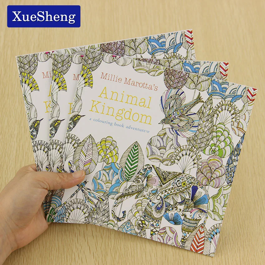 24 страницы животное Королевство английское издание книжка-раскраска для детей и взрослых снятие стресса убить время живопись книга для рисования