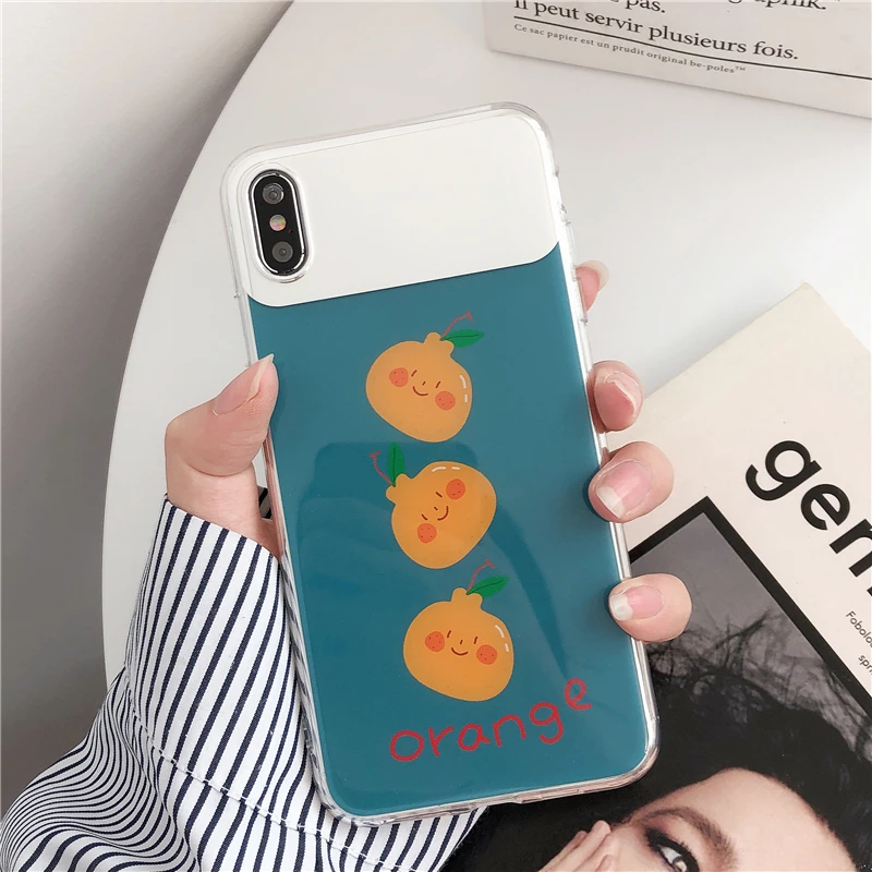 Summer Simple Blue Fruit Mirror Phone Case for Iphone X Xs Max Glitter Clear 6s 7 8plus Xr Back Cover |