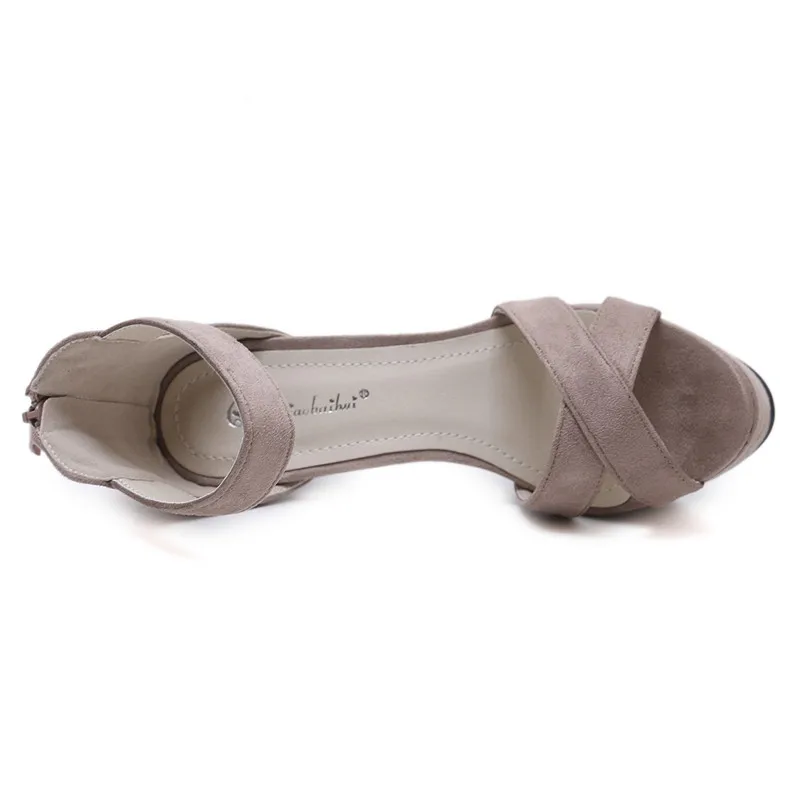 2019 المرأة الصيف 14 سنتيمتر سوبر عالية الكعب سميكة الصنادل الصلبة إسفين الكعب اللوز تو الأسود المشمش مضخات الكورية عالية الكعب أحذية