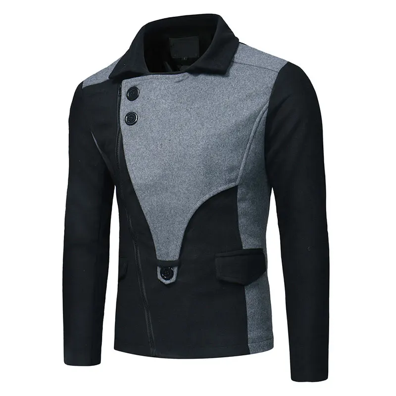 

Men's Style Patchwork Zipper Closure Short Length Wool Winter Coats for Men Jackets Man's Slim fit Peacoat 2018 Male Trench