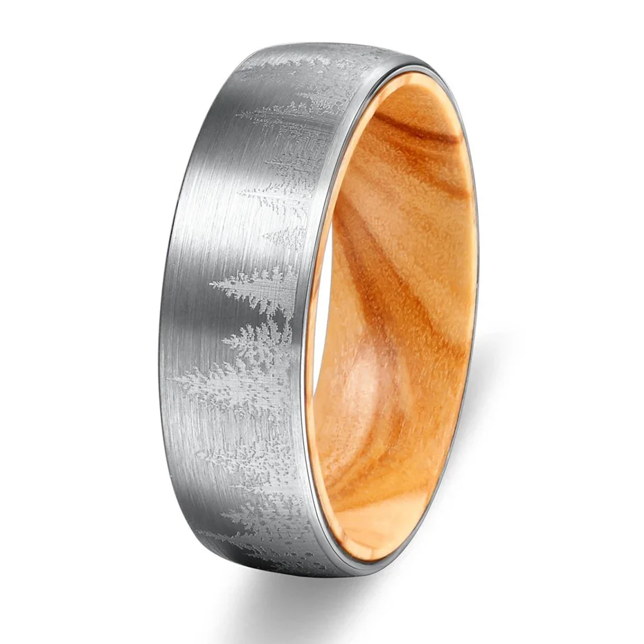 Carvort 8 мм вольфрамовое кольцо Lased лесной пейзаж мужская Матовая обручальное кольцо с Оливер деревянный рукав