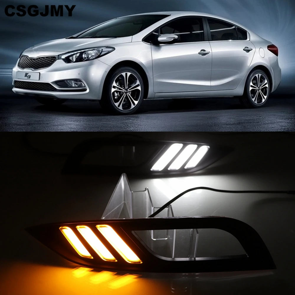 

CSGJMY Led Daytime Running Lights DRL fog lamp cover with Yellow Turning Signal Function For Kia K3 Cerato 2013 2014 2015 2016