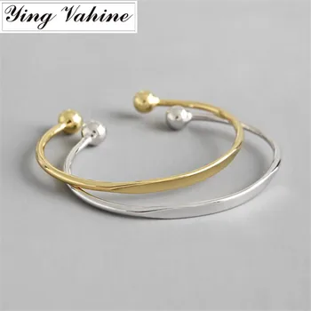 

100% 925 Sterling Silver Round Beads Open Bangles for Women Nail Bracelets & Bangles Luxury Brand Jewelry