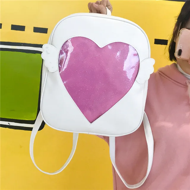 MSMO 'Ita-bag' Glitter Clear Flap Wing Backpack Japan Harajuku Girls Kawaii Bling Transparent Love School Bag Gift 5